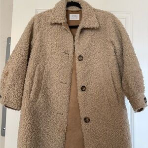 Zara Camel Beige Teddy Jacket with Tortoiseshell Buttons